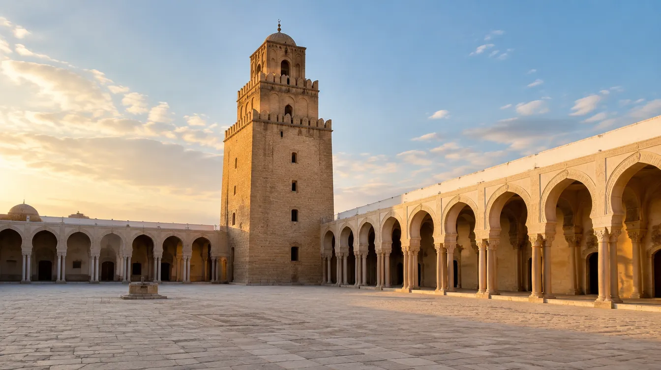 Courtyard and minaret of the Great Mosque of Kairouan